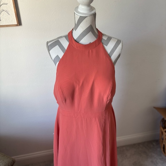 NWT Azazie Clarice Coral Halter Maxi Dress - Picture 5 of 9